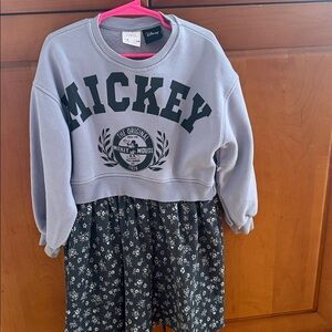 Zara Lavender Cropped Mickey Sweatshirt Dress with Black Floral Skirt